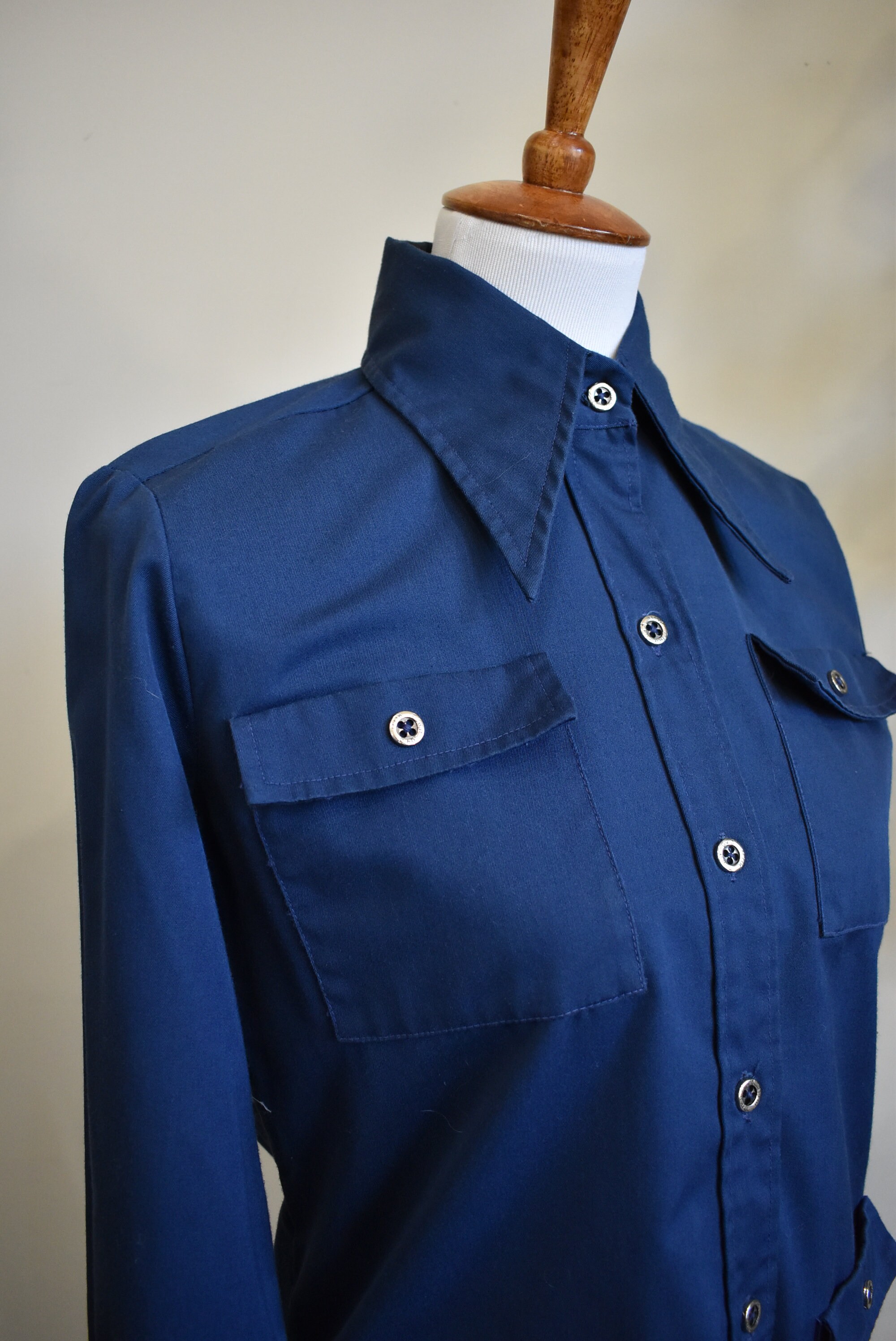 Vintage 60s Dagger Collar 4 Pocket Utility Shirt // Navy Blue Etsy