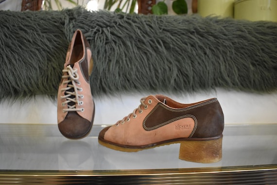 60s 70s Kickers Leather Heeled Oxfords // Retro 2 Tone Gum  display picture 1