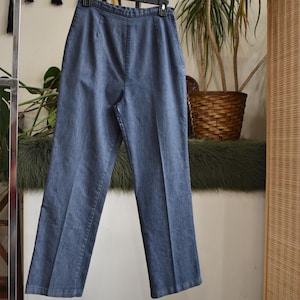 60s Side Zip Straight Leg Jeans // 1960s Side Zipper High Rise Curvy Lightweight Denim Pants // JCPenney Talon Zip Creased Jean Trousers 28