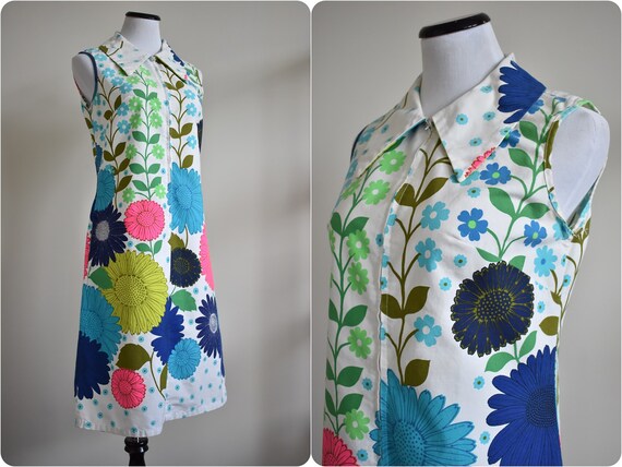 1960s Retro Colorful Trippy Flower Print Dagger Co
