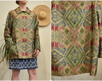 Vintage 60s 70s Bill Blass Brocade Spring Duster Jacket // Rare Mod Fancy Mid Length Shift Overcoat // Small Medium