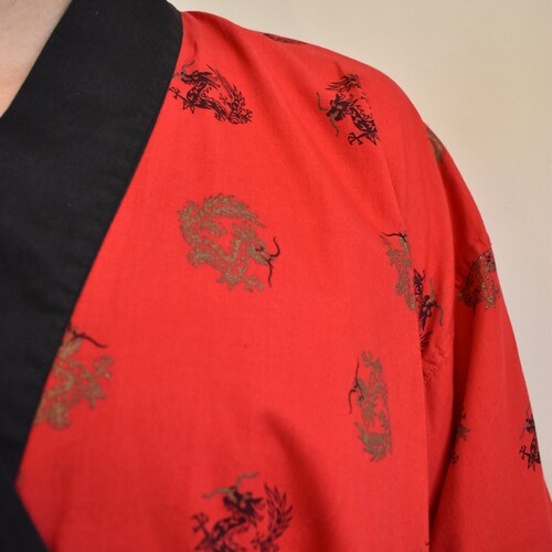 50s 60s Kimono Robe & Pants Pajama Set // Wide shops Sleeve Dragon Print Asian Smoking Jacket Loungewear // Midcentury Sleepwear // Medium Large