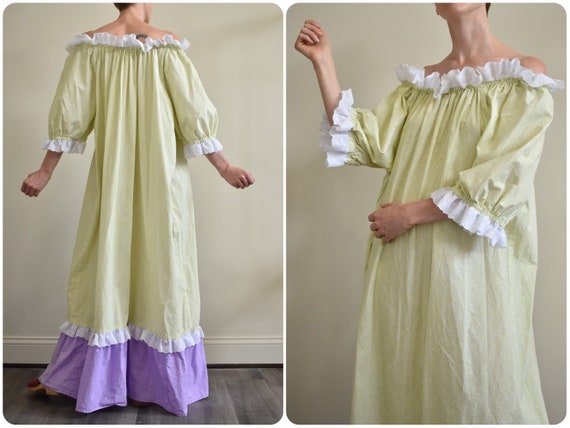 Vintage 1970s Off the Shoulder Peasant Maxi Dress