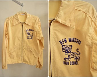 Vintage 1950s Velva Sheen High School Academic Tiger Mascot Zip Up Cotton Jacket // Midcentury Collegiate Bomber // Medium