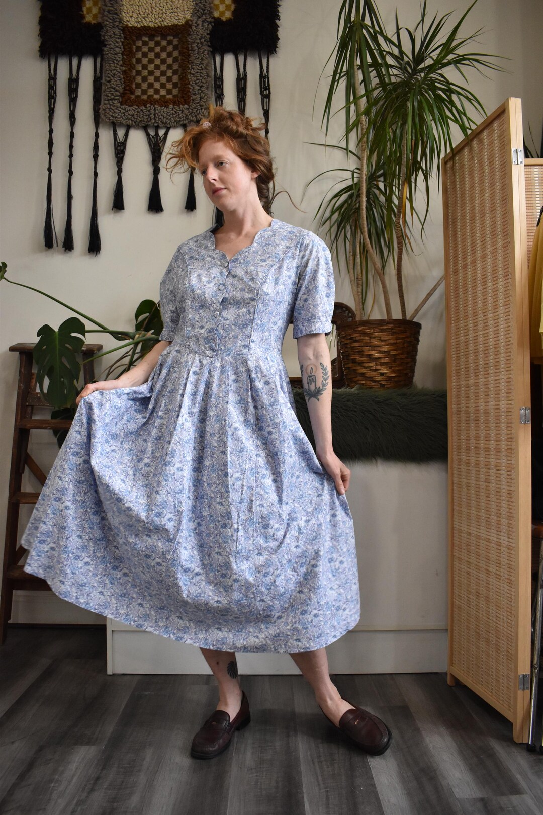 80’s Corduroy Puff Sleeve Midi Dress by Laura Ashley main image 0