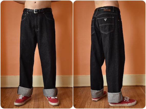 80s 90s Guess Jeans Urban Fit Black Denim Wide Leg