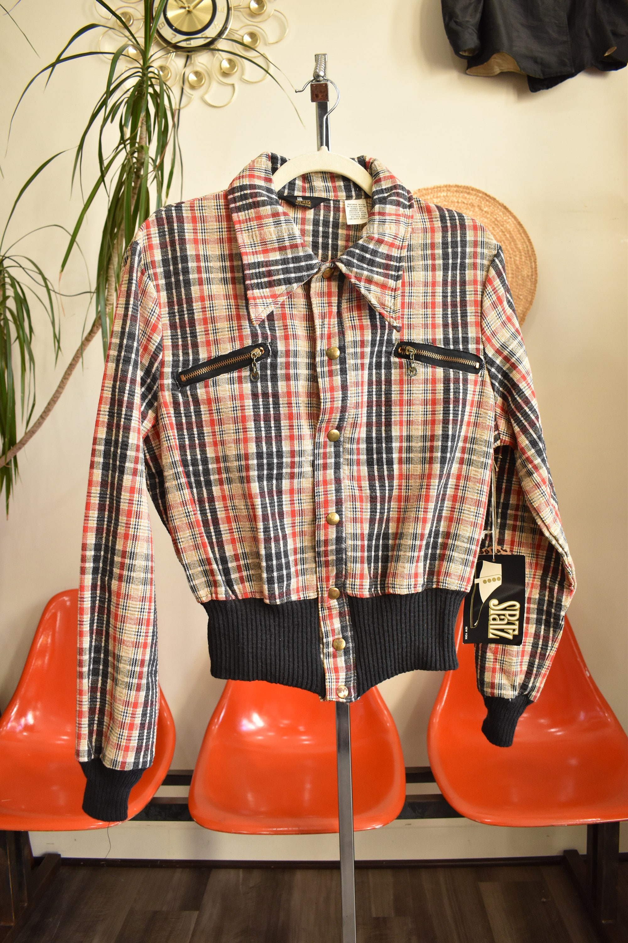 60s NWT Ricky Jacket Bomber // Brown Plaid Preppy Rockabilly