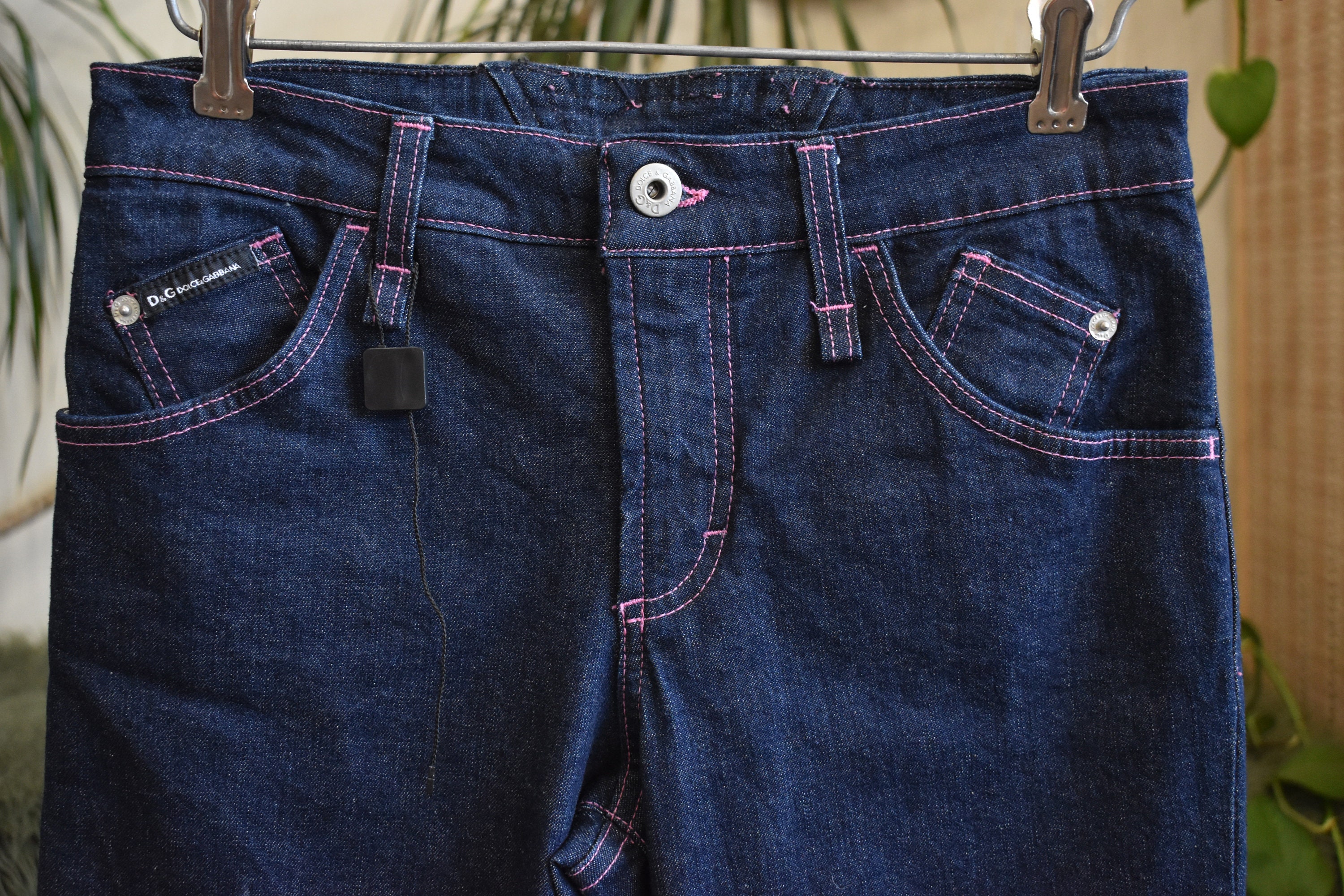 90s Dolce & Gabbana Buckle Back Flare Jeans NWT // Dark Wash Low