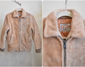 Vintage 60s Furry Shaggy Faux Fur Mod Bomber Jacket // Thrashed 1960s Quilt Lined Coat // Small