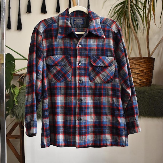 60s 70s Thrashed Loop Collar Pendleton Wool Board… - image 1