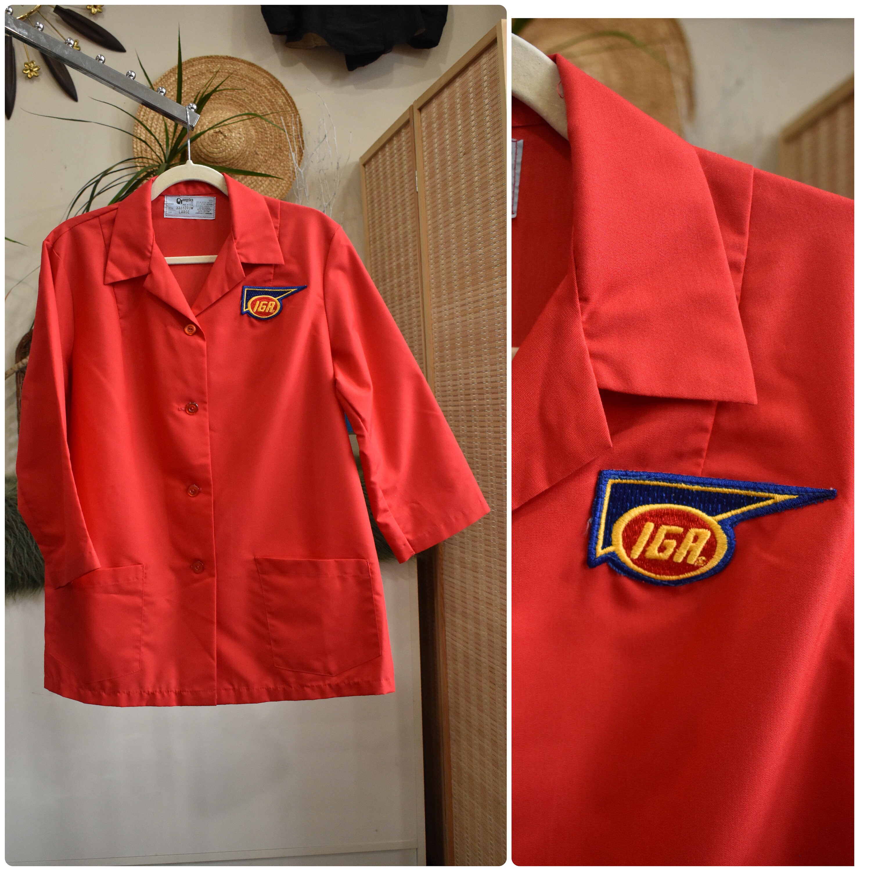 70s Workwear Jacket IGA Grocery Store Uniform Shirt Logo