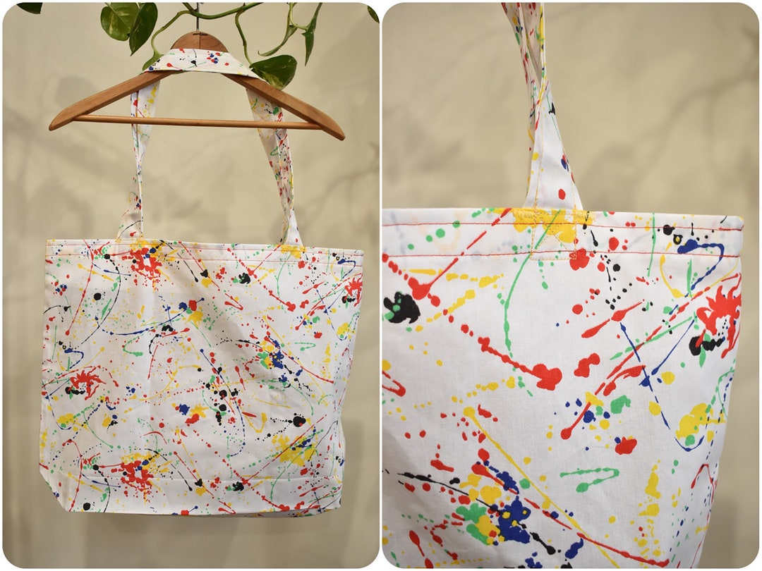 Handmade New Wave Rainbow Paint Splatter Tote Bag // LARGE - Etsy