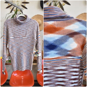 70s Deadstock Trippy Op Art Rib Knit Turtleneck // NWT NOS Campus Expressions Psychedelic Swirl Illusion Stretchy Pullover Unisex // L XL