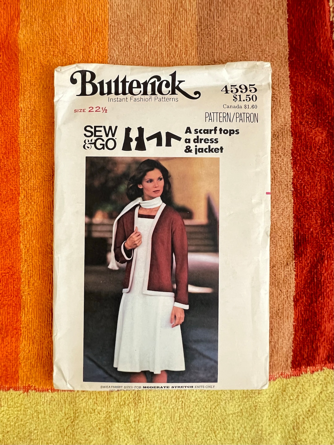 70s Butterick 4595 Sewing Pattern Scarf Dress and Jacket UNCUT // Knits ...
