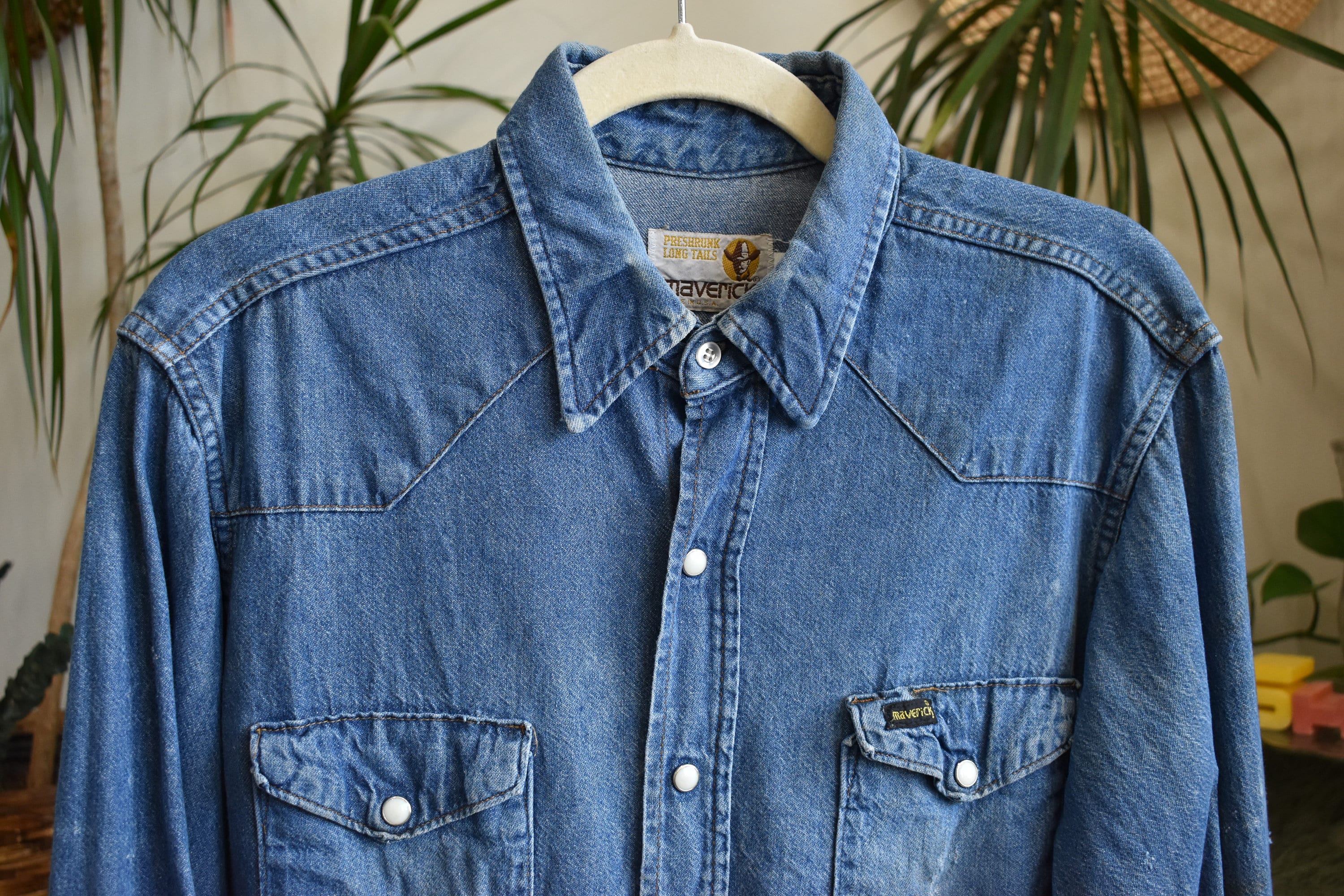 トップス 70s BB brand western denim shirt grunge Denim Welding Shirt | Heavy-Duty Denim Work Shirt