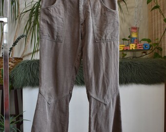60s Mr Wrangler Velour Western Flares // 1960s Bluebell Brown Shaggy Cowboy Yoked Bell Bottom Pants Jeans Square Pockets Unisex 31-32 x 27