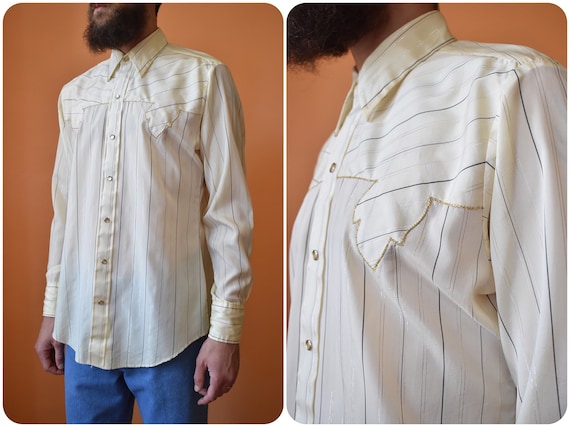 70s DeeCee Disco Western Shirt Satin Light Yellow