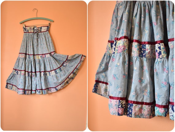 Vintage 1970s Gunne Sax Cotton Patchwork Prairie S