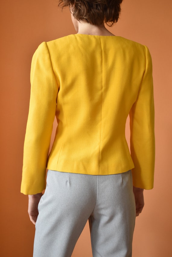 80s Linen Peplum Bright Yellow Blazer High Contra… - image 4