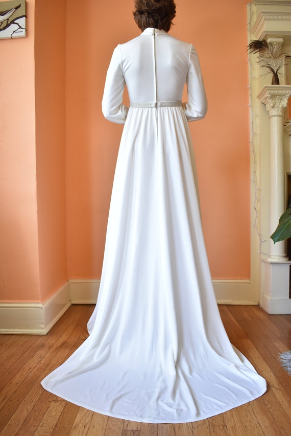 Vintage 1970s Wedding Gown With Long Train, Keyho… - image 6