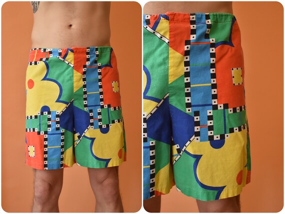 Vintage 1970s Trippy Colorful Swim Surf Shorts Cot