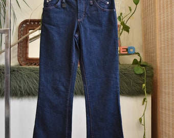 90s Dolce & Gabbana Buckle Back Flare Jeans NWT // Dark Wash Low