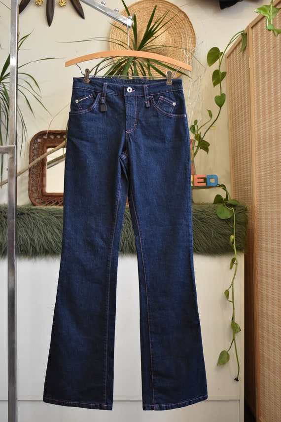 90s Dolce & Gabbana Buckle Back Flare Jeans NWT // Dark Wash Low