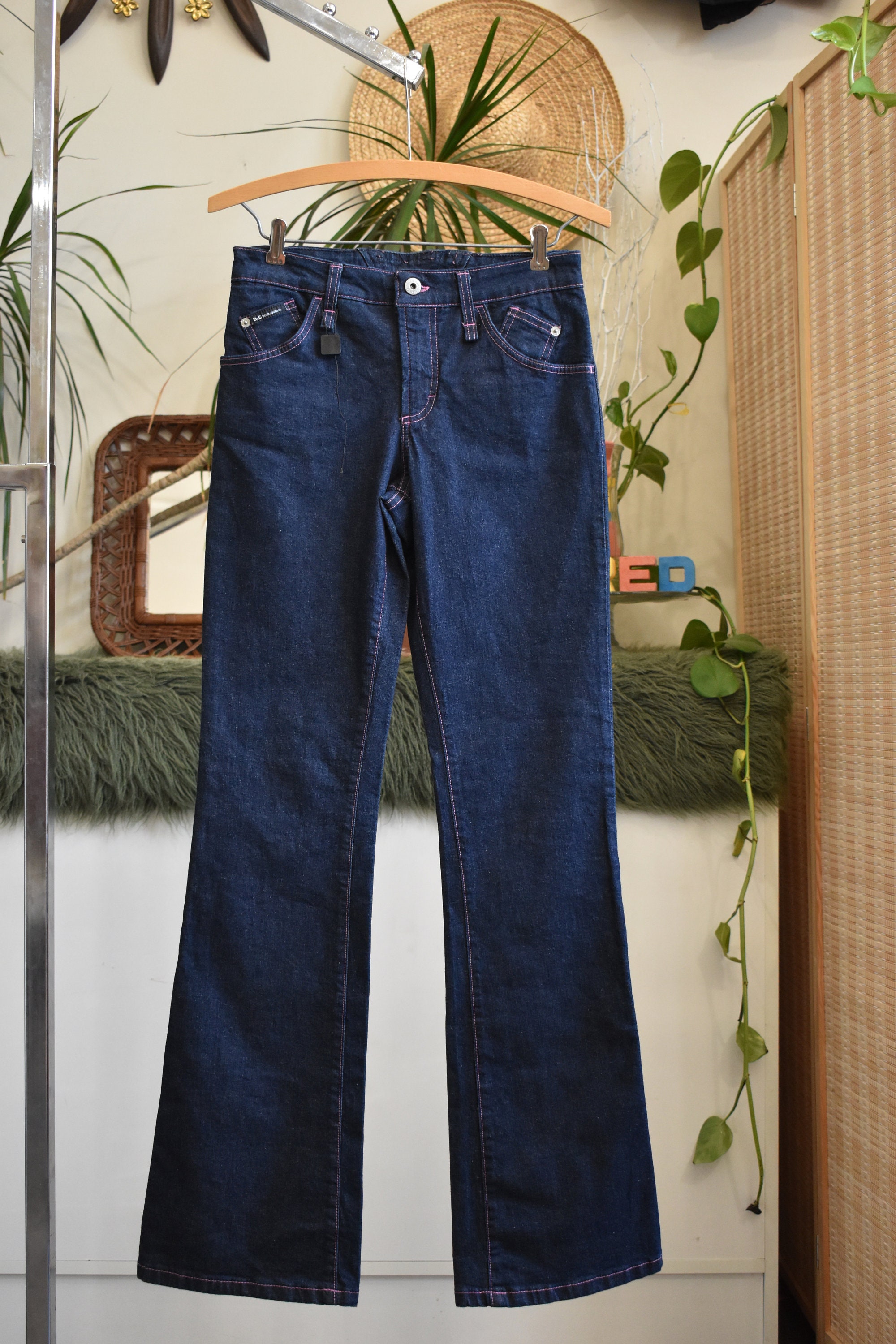 90s Dolce & Gabbana Buckle Back Flare Jeans NWT // Dark Wash 90s Dolce & Gabbana Buckle Back Flare Jeans NWT // Dark Wash