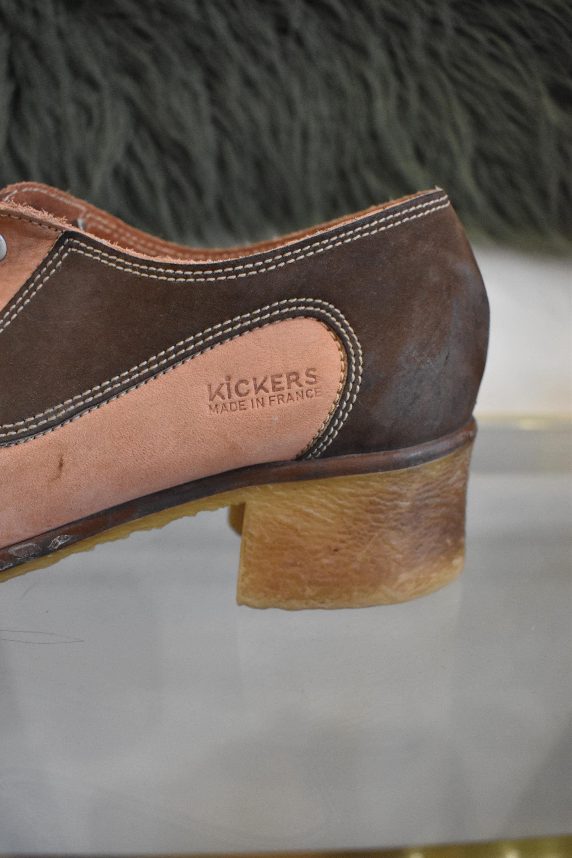 60s 70s Kickers Leather Heeled Oxfords // Retro 2 Tone Gum  display picture 1