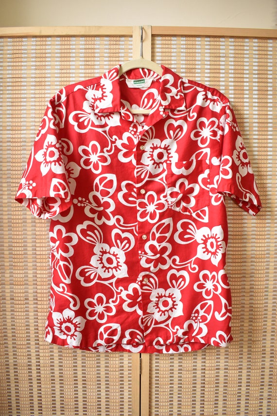 Vintage 60s Malihini Hawaiian Shirt // Red and Wh… - image 2