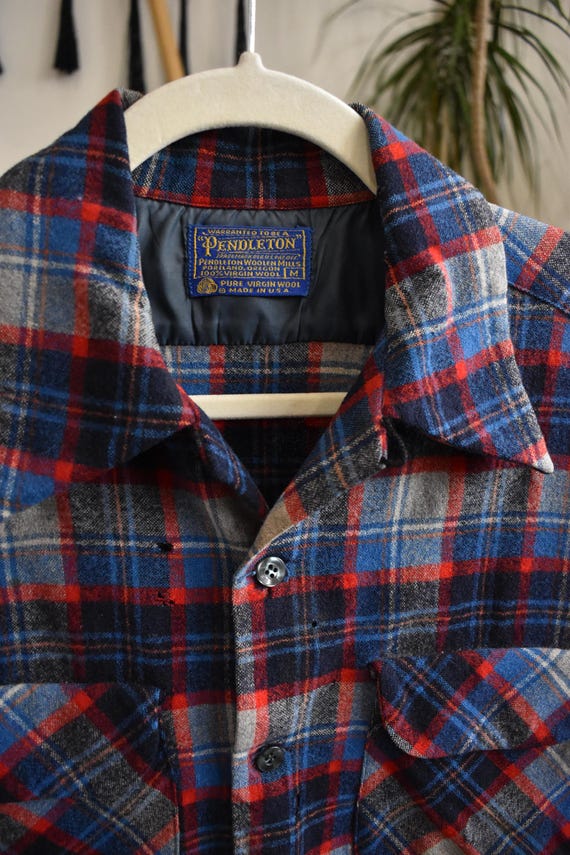 60s 70s Thrashed Loop Collar Pendleton Wool Board… - image 2