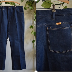 Vintage 60s 70s Rustler Bootcut Jeans // Dark Wash Sturdy Denim // 38X31