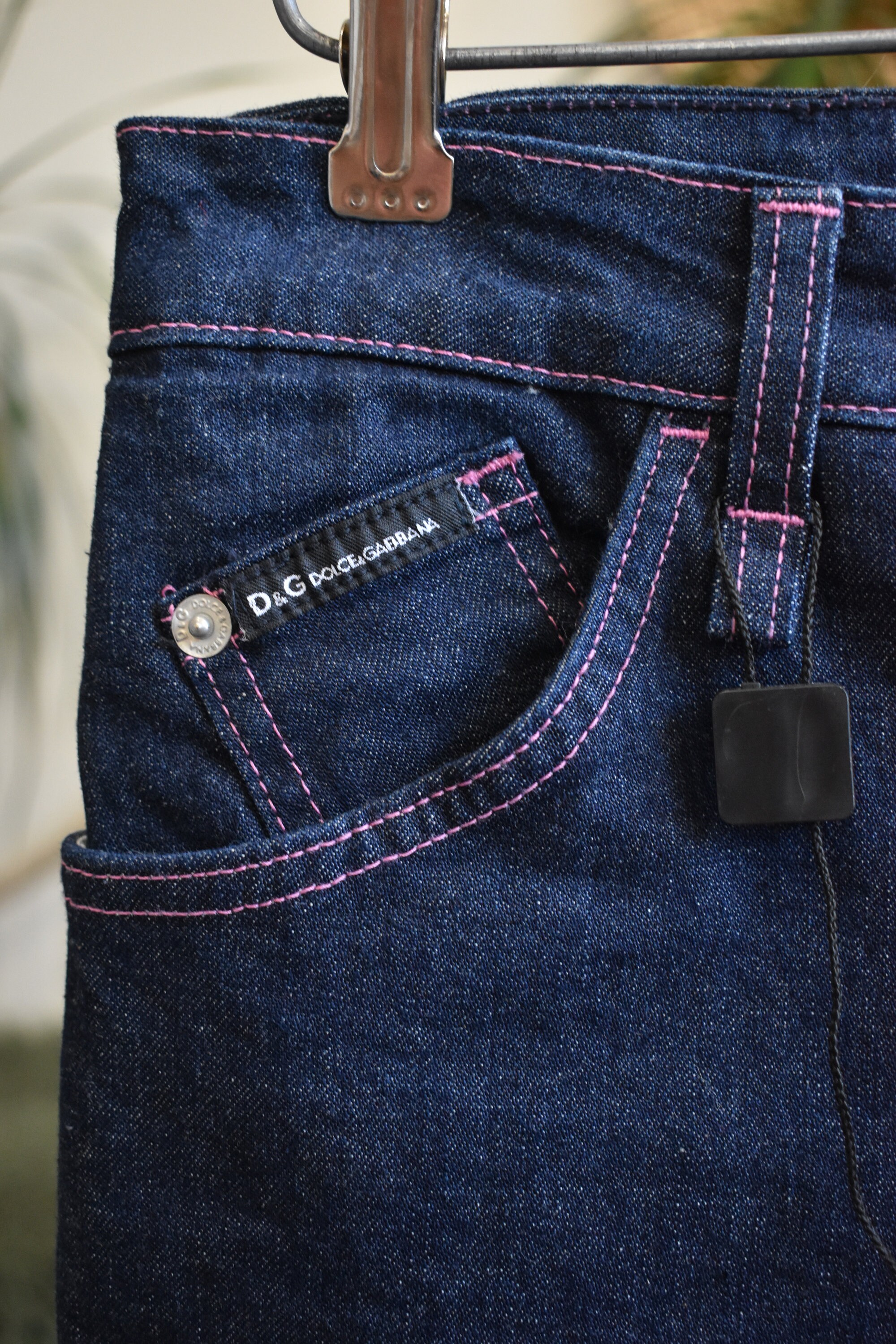 90s Dolce & Gabbana Buckle Back Flare Jeans NWT // Dark Wash Low