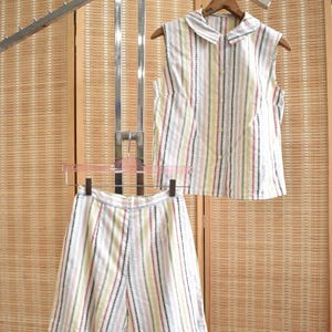 50s Card Suit Print Shorts & Tank Blouse Romper Set // Peter Pan Collar Novelty AOP High Rise Summer Playsuit Cotton Sleeveless Shirt Suit