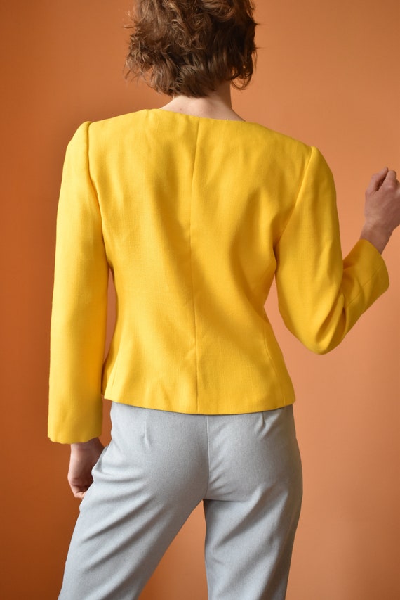80s Linen Peplum Bright Yellow Blazer High Contra… - image 5
