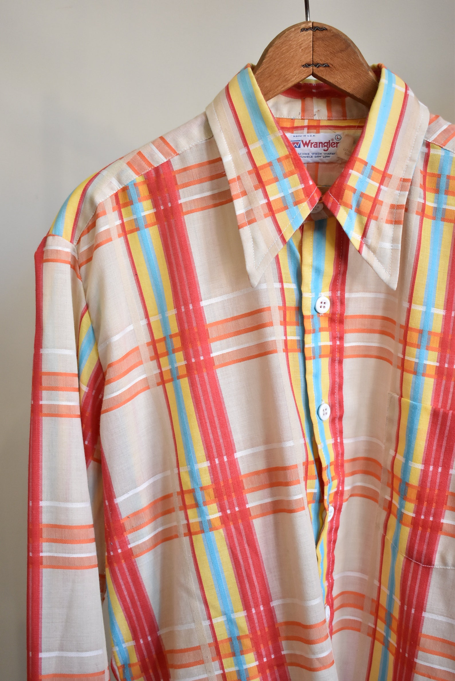 Vintage 60s 70s Wrangler Rainbow Plaid Button up Shirt // | Etsy