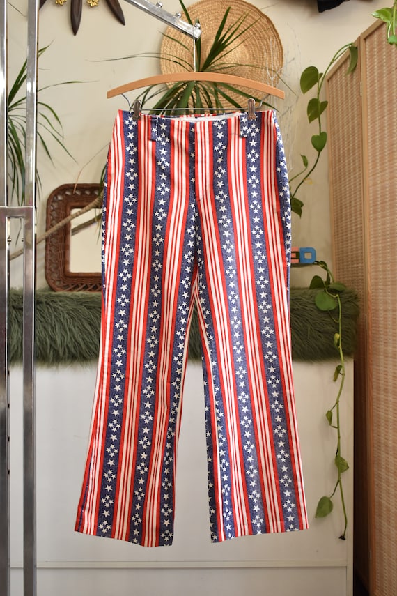 60s 70s Stars and Stripes Bell Bottom Flares Pants Mid Rise Cotton Red White and Blue Kick Flares Mod Retro Americana Jeans 29 X 28 Etsy UK