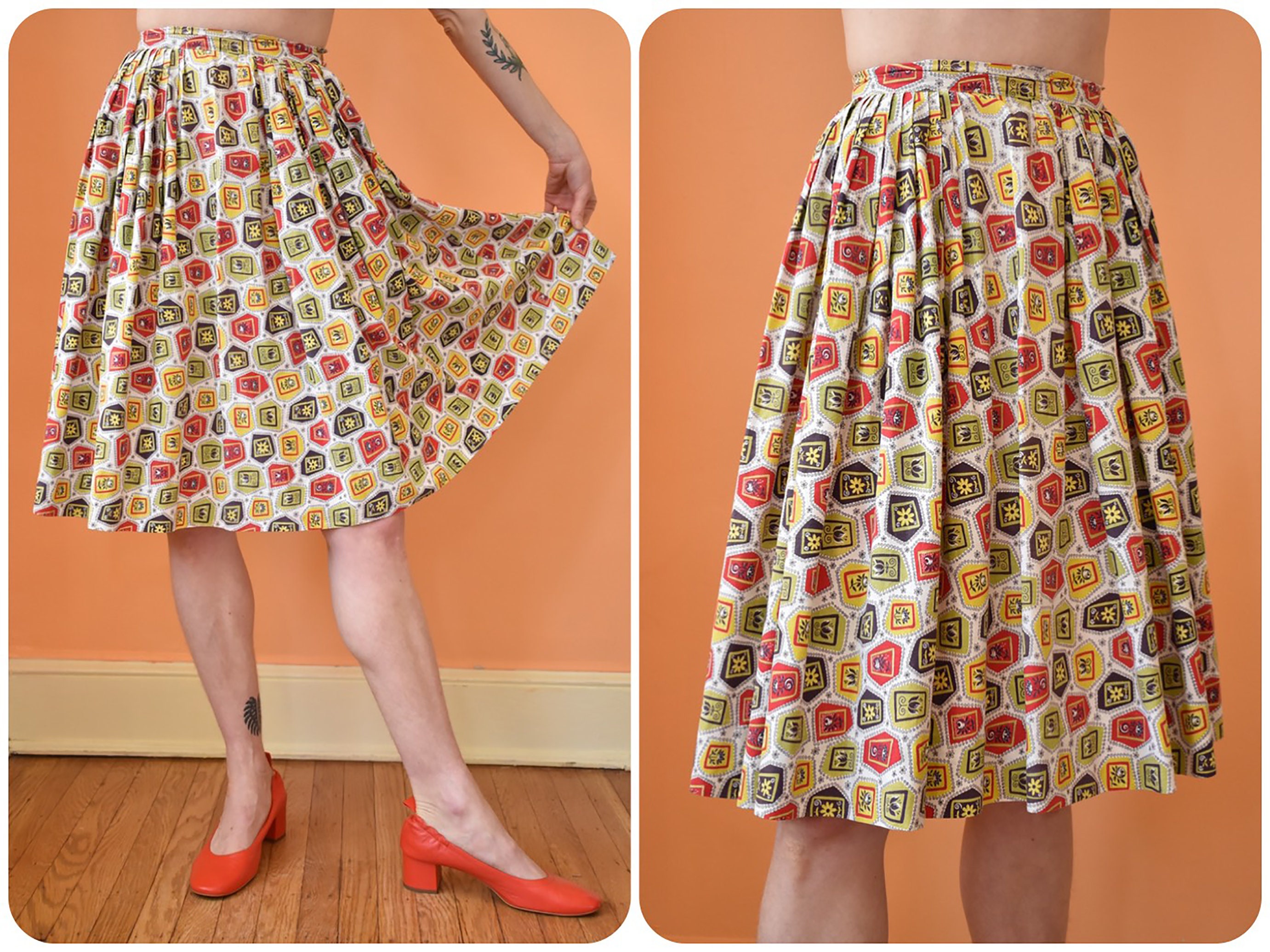 50s Atomic Novelty Print Cotton Circle Skirt // XS S // | Etsy