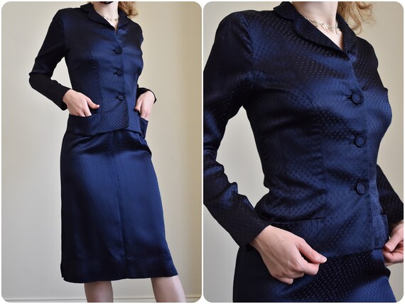 Vintage 1940s Navy Satin Victory Suit // 40s WWII