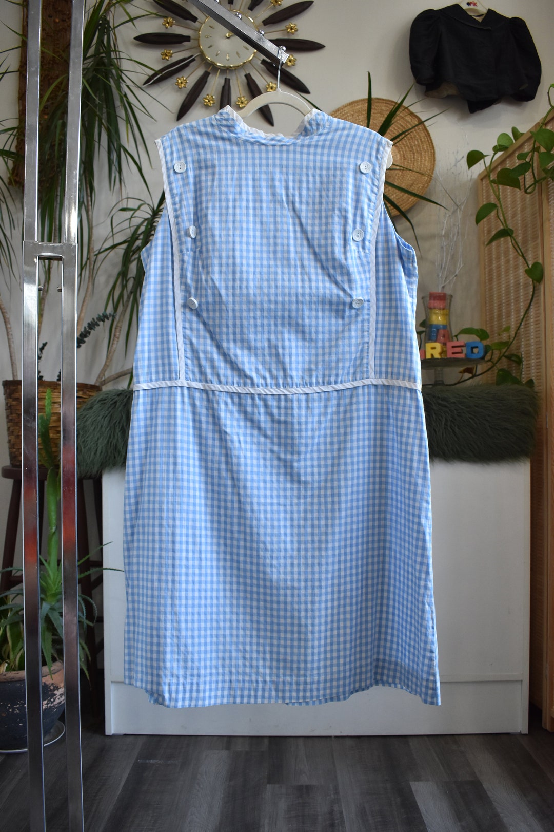 60s 70s Blue Gingham PLUS SIZE Tank Dress // Sleeveless Cotton Breezy ...