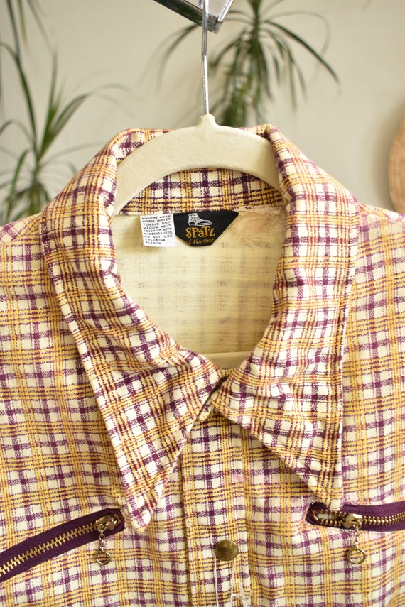 Vintage 60s 70s Deadstock Checked Cotton Flannel … - image 5