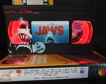 Retro VHS Lamp,Jaws with Shark  and swimmer Art Work,Amazing Gift For Any Movie Fan,Man Cave Ideas! Stunning