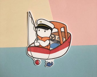 Doodle Boy Fishing Boat Sticker
