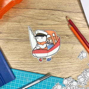 Doodle Boy Fishing Boat Sticker image 1