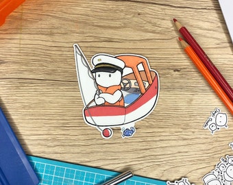 Doodle Boy Fishing Boat Sticker