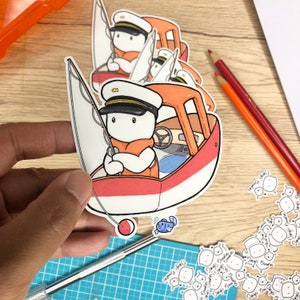Doodle Boy Fishing Boat Sticker image 3
