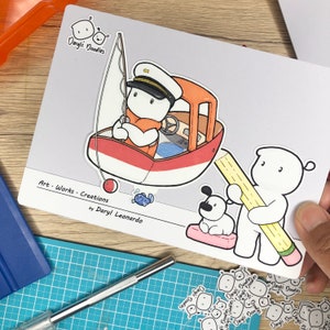 Doodle Boy Fishing Boat Sticker image 4