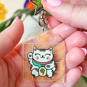 Chance et richesse Omamori : porte-clés en acrylique et porte-bonheur + carte à collectionner