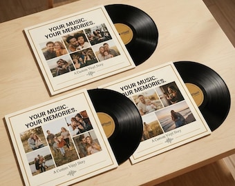 3 Custom Vinyl Record: Personalized Playlist, Photo Album Cover - 12 inch