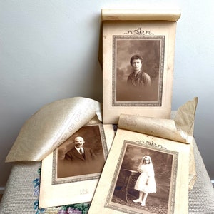 Collection of 3 large Cabinet Card Photographs with tissue guards | Taken in Brussels 1920 | Family Group